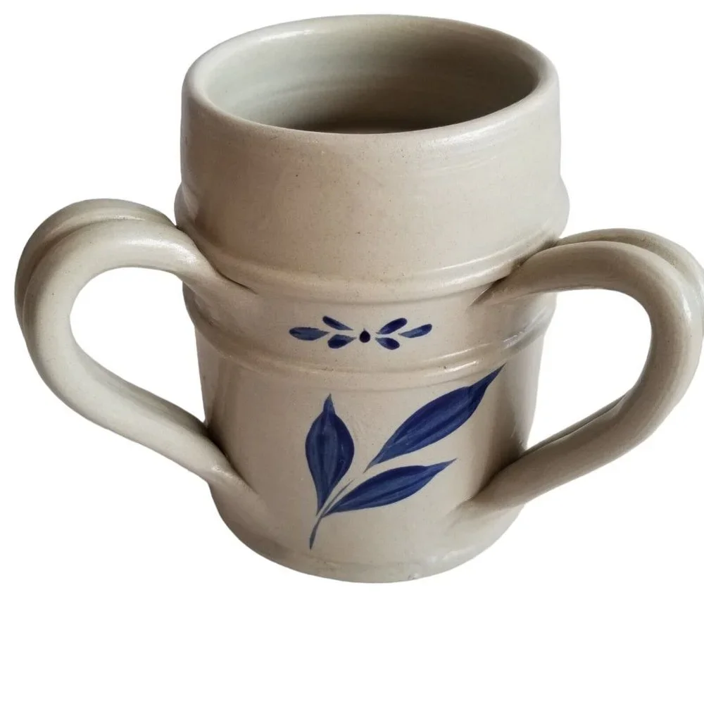 Williamsburg Pottery 3 Handle Mug Container Vase Cobalt Blue Stoneware Vintage